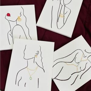 Minimalist Line Art Jewelry Canvas Prints in White and Gold